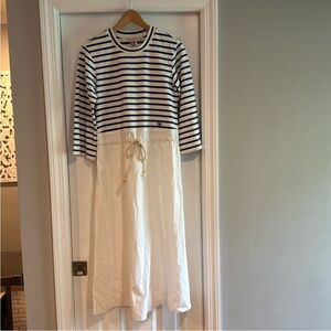 Tory Burch Striped Navy & White Midi Dress with Rope Tie